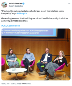 @Josh_Gabbatiss's tweet quoting Liz Sharp on adaptation challenges.